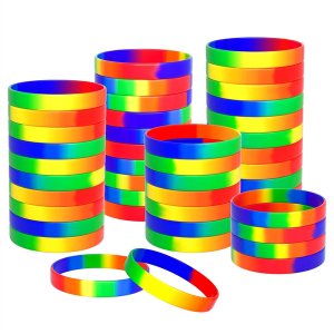 100Pcs Wristband Bulk Silicone Rainbow Wristband Pride Bracelet Gifts