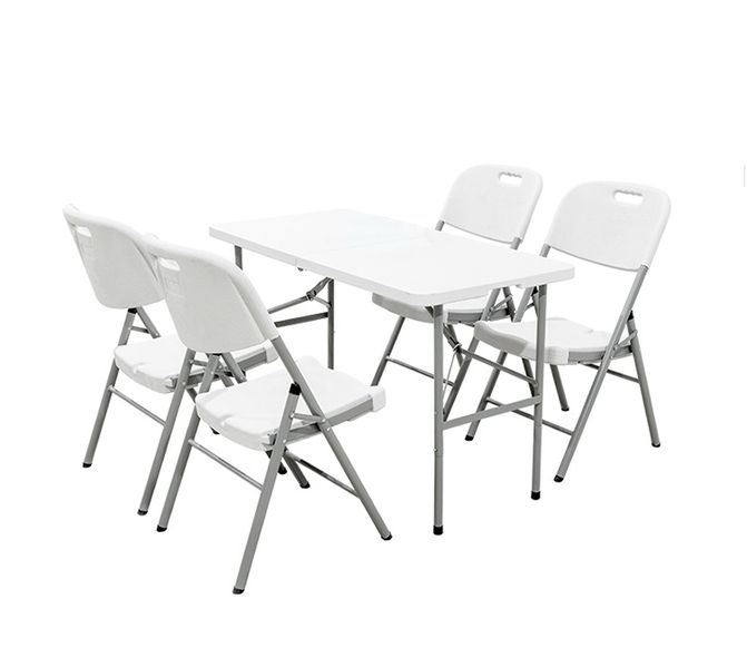 1.2 Plastic White Rectangular Foldable Table with 4 Foldable Chairs