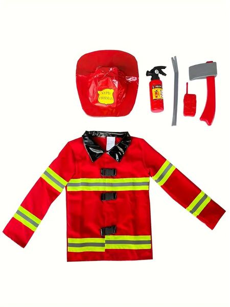 Kids' Firefighter Costume - Pretend Play Dress-Up Set S-M-L