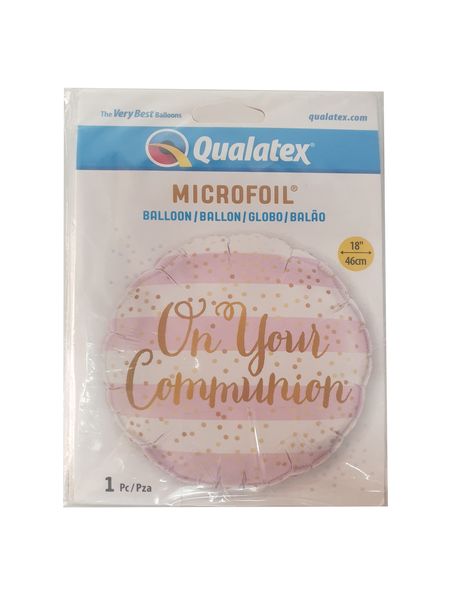18 Inch Foil RND on Ur Communion Pink Stripe