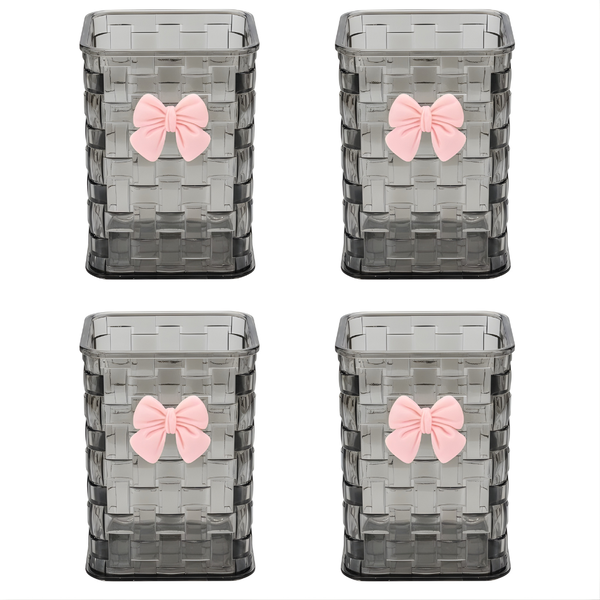 4 Pack - Cute Plastic Weave Design Make-up Organizer With Bow