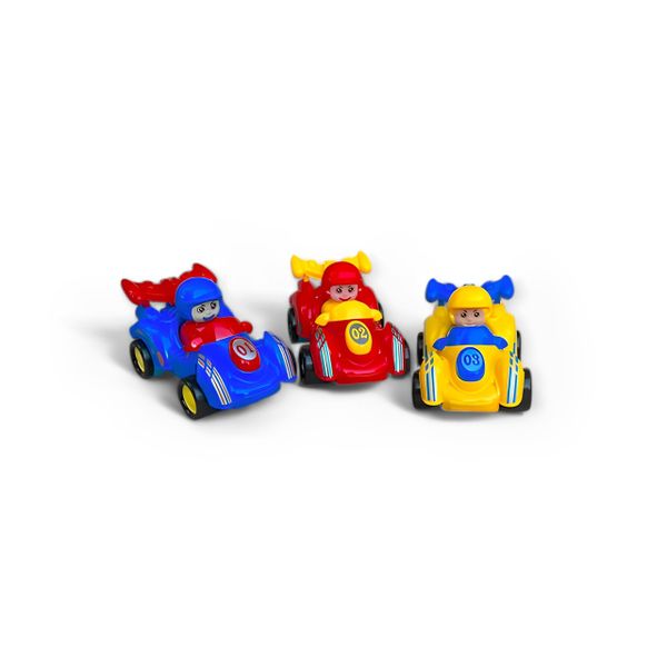 3 Piece Kids Pull Back &amp; Go Inertia FI Racing Cars - Red Yellow &amp; Blue