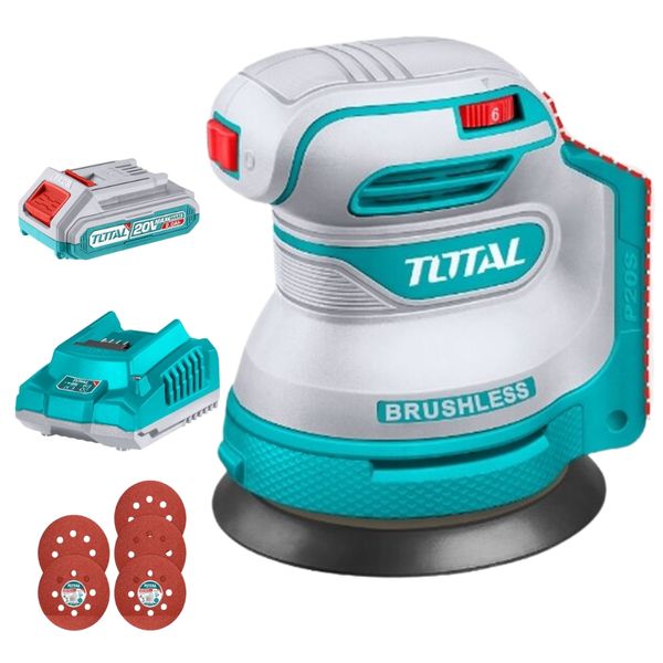 Total Tools - Cordless Random Orbit Sander with 2.0Ah Battery &amp; Charger