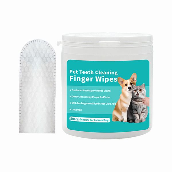 50 Piece Teeth Cleaning Finger Wipes for Dogs &amp; Cats Disposable Wipes