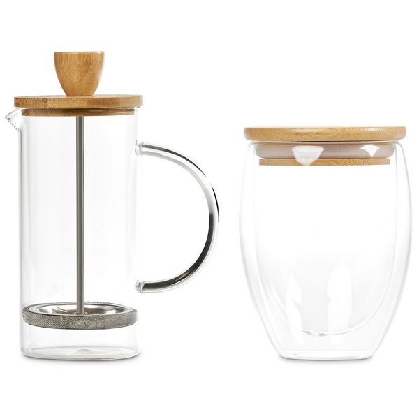 Okiyo - Aibo - 350ml Glass &amp; Bamboo Coffee Set
