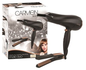 Carmen Studio Duo Ceramic Hair Dryer &amp; Straightener Set Black Rose Gold