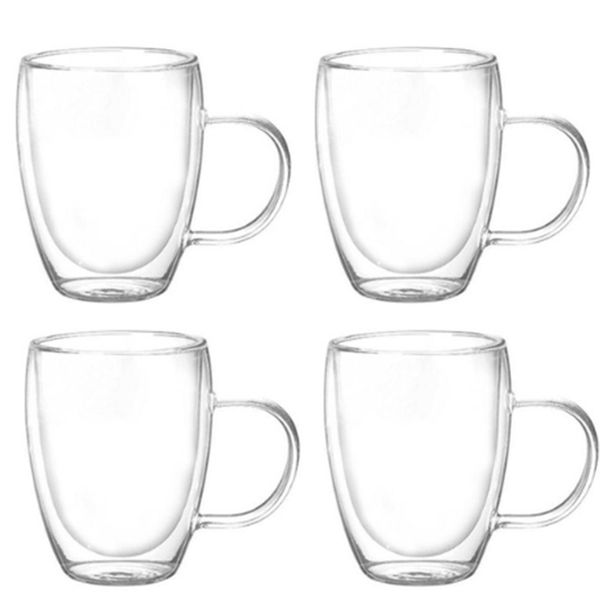 4 x 350ml Glasses, Clear Drinking Glasses Coffee Tea Mug for Espresso Latte