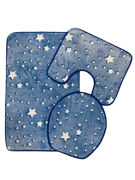 Azaz - Bathroom 3 Piece set Blue with White Star Dots