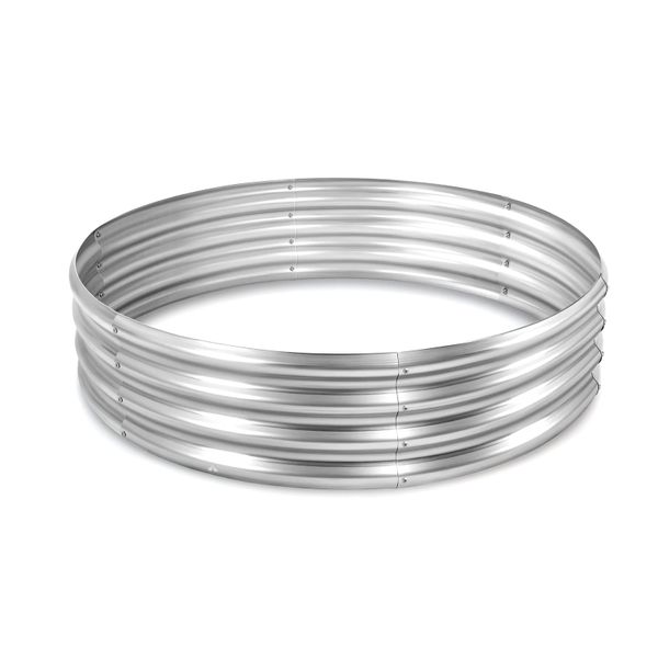 ALANES Round Galvanized Metal Raised Garden Bed Box-120x120x30cm