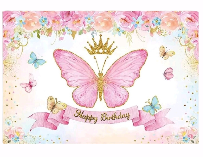 Kids Birthday Party Table &amp; Photography Backdrop - Purple Butterfly
