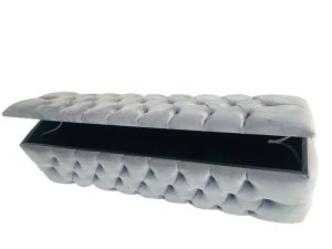 Ottoman - Grey Velvet Storage Poof
