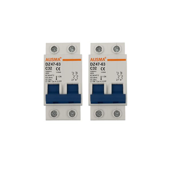 2 Pack 32A AC Double Pole Circuit Breakers - Heavy Duty Protection