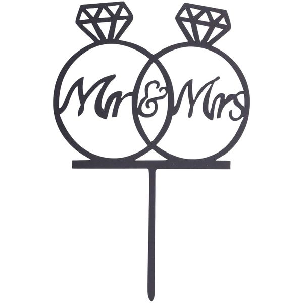 Mr And Mrs Ring Wedding Cake Topper - Double Engagement Ring - Black