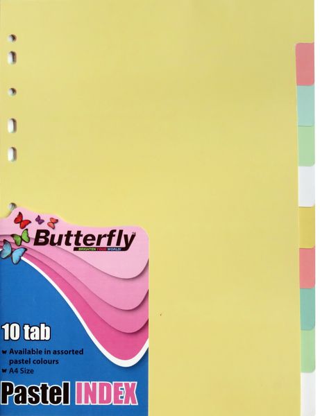 Butterfly A4 File Dividers Pastel Board - 10 Tab (Pack Of 10)