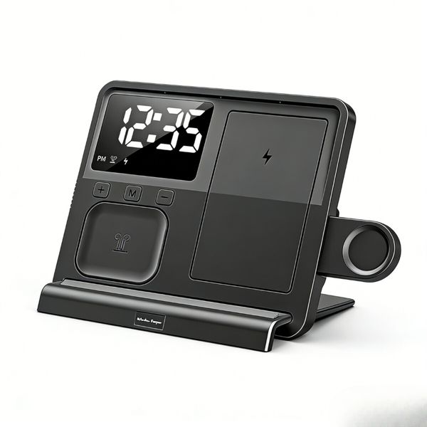 15W Magnetic Wireless Charger Stand with Touch Night Light Clock