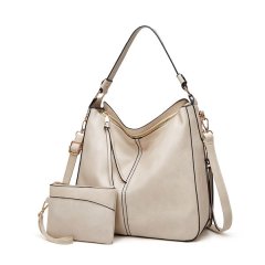 Ladies White Satchel Shoulder Handbag with Sub Bag - HB-YL9035-W