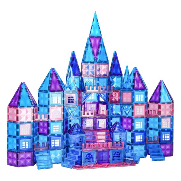 Magnetic Tiles 100 PCS - Frozen Blue Castle STEM Building Blocks for Kids