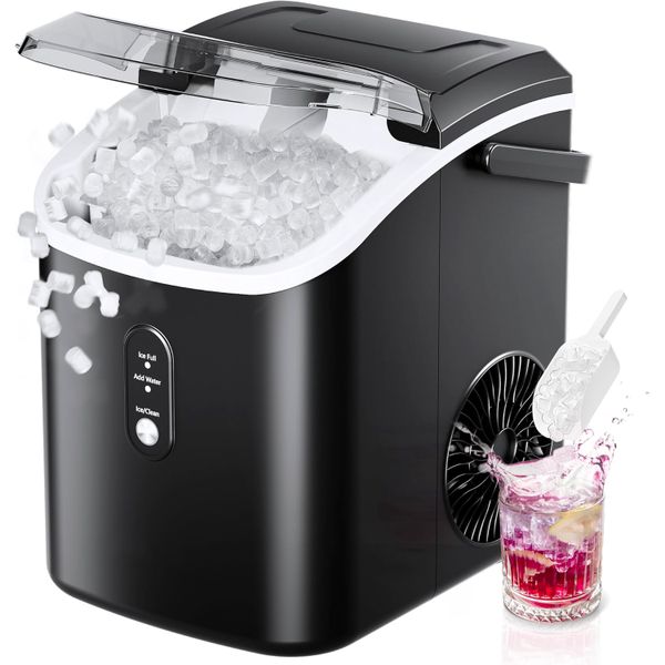 Nugget Ice Maker Machine Countertop Self-Cleaning Portable 12Kg with Handle
