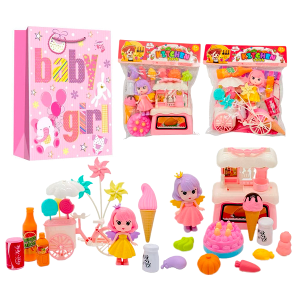 2 Pack Kitchen Play Toys with Pretty Doll Dessert Play Set With Gift Bag