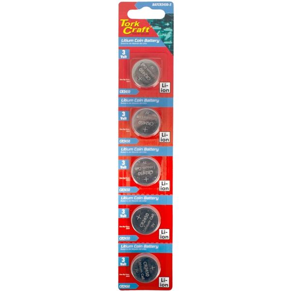 TorkCraft - Lithium Coin Batteries - CR2450 3V - 5 Pack