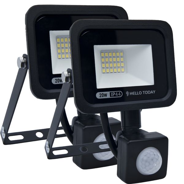 2 Pack 20W LED Flood Light with Motion &amp; Light Sensor 1800lm Security Light