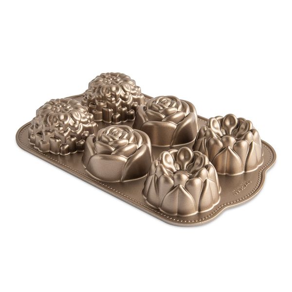 Nordic Ware Floral Cakelet Pan 6 Cup Durable Nonstick Cast Aluminum
