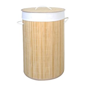 Bestby Bamboo Round Collapsible Laundry Basket