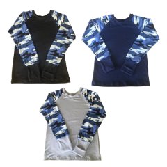 Fold Over Cuff Camo Pajama Set - Two Tone Shirts - 3 Piece
