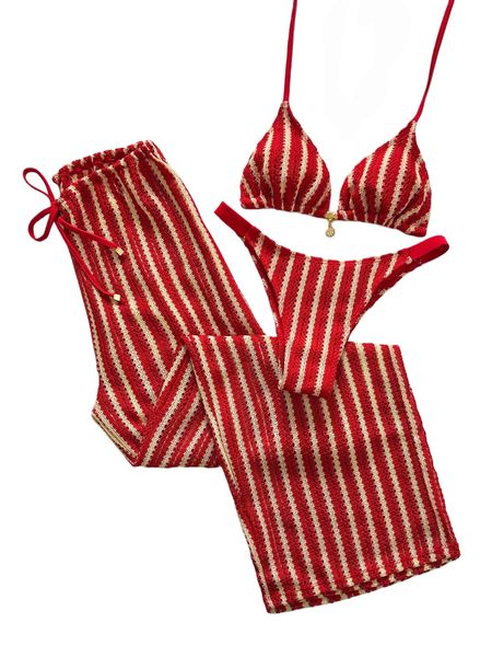 3 Piece Bathing Suit High Cut Bikini Tropical Flavor Swimwear Beach Pants