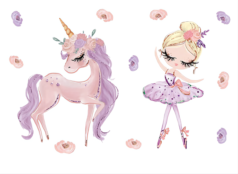 Ballerina &amp; Unicorn Vinyl Wall Art with Added Pen