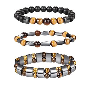 3 packs Tigers Eye Bead Bracelet Natural Stone Bracelet for Men Women 8mm