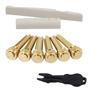 Acoustic Guitar Bridge Saddle Pins Set (Brass Pins &amp; Bone Saddle Nut)