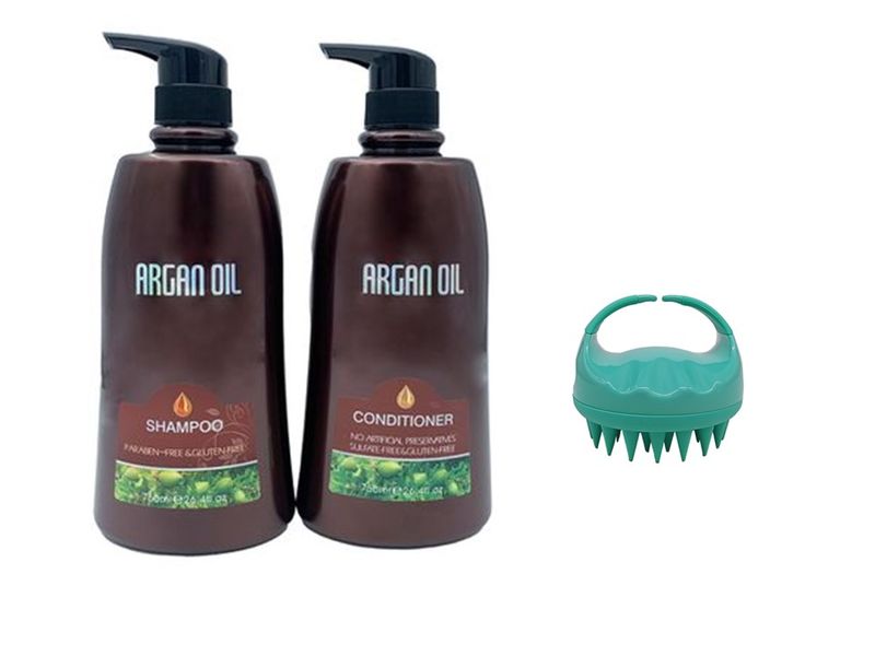 Argan Oil Twin Pack. 750ml + Curved Silicone Brush (green) - Anti-Frizz
