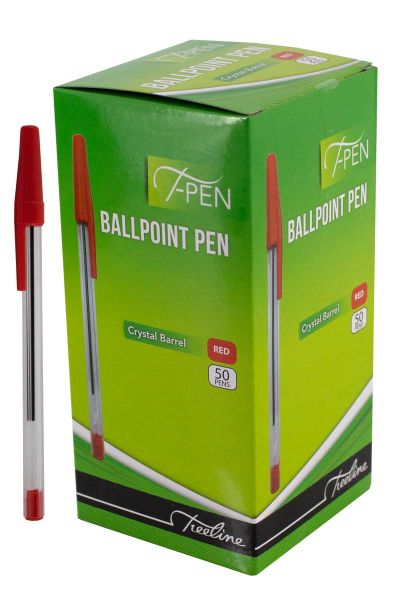 Treeline Ballpoint Pens Crystal Barrel Red T-Pen - Box of 50