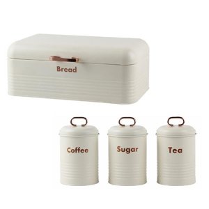 Totally Home Retro Breadbin Steel Design with 3 Piece Matching Canister Set