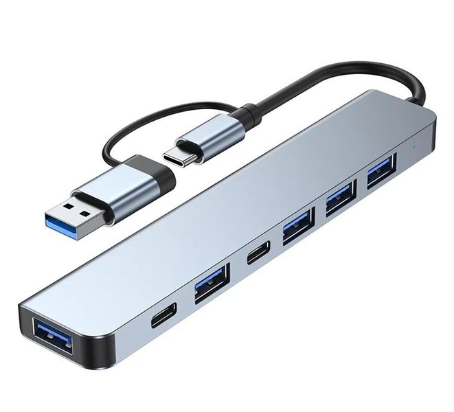 7-in-1 Multi USB Hub Adapter - Dual Interface Type-C &amp; USB-A Expansion Dock
