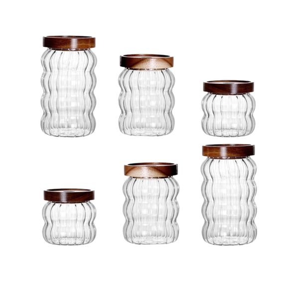 6 Pack Glass Storage Jars with Airtight Lids Ripple Spice Coffee Mason Jar