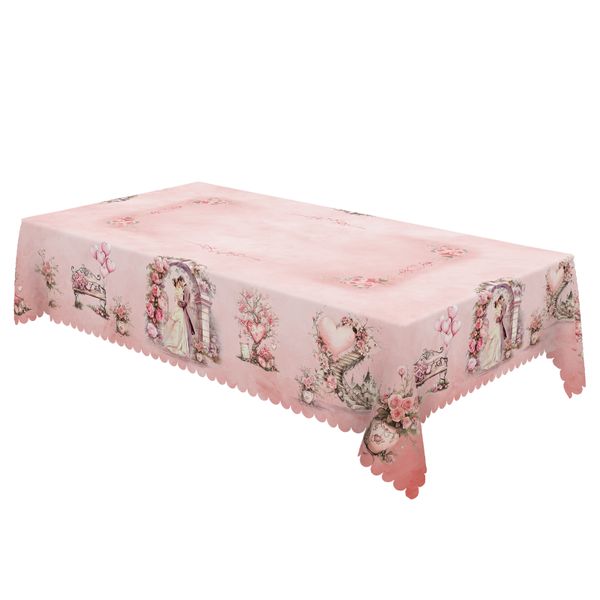 Romantic Pink Wedding/Valentine's Day Tablecloth 152x220cm,6-8 Seater