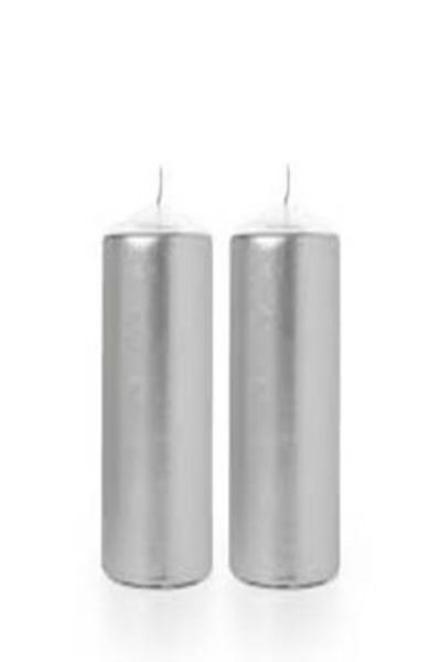 Set of 2 Silver Pillar Candles