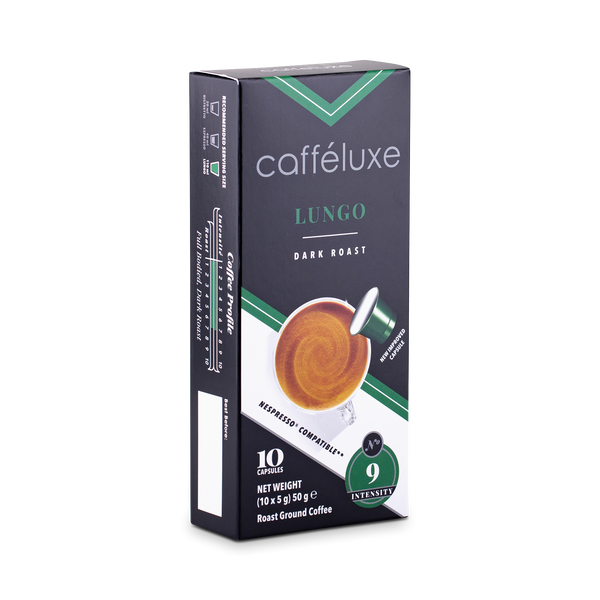 Caffeluxe Bespresso Compatible Lungo Dark Roast Coffee Capsules | 10 Box