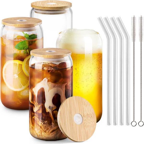 Transparent Glass 4 Cocktail Glass with Lids and Straws - 500ml