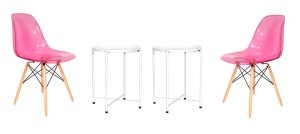 Transparent Color Dining Wooden Leg Chairs and 1 Tier Metal Table Set