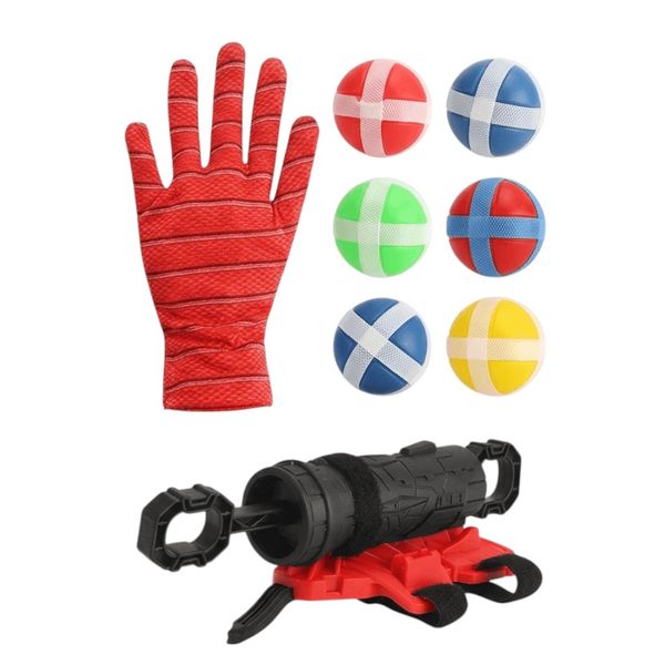 9 Piece - Wrist Launcher Toy Set With Glove &amp; Sticky Balls - Black &amp; Red