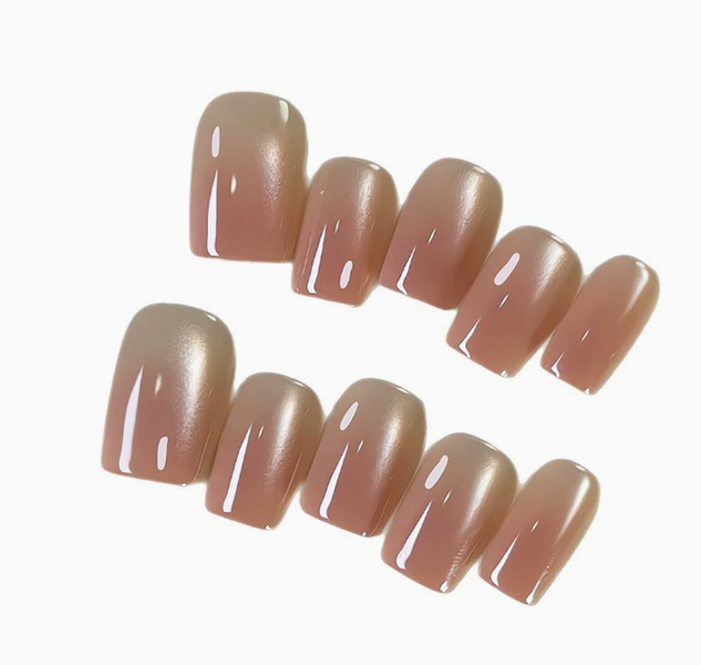 Reusable Gel Press-On Nails Short Square (Size Medium) - Glossy Ombre Nude