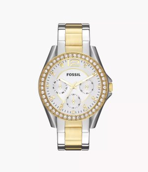 Fossil Ladies Riley Gold &amp; Silver-Tone Stainless Steel Watch - ES3204
