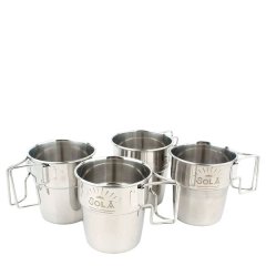 4 Pack S. Steel Folding Handle Camping Mug