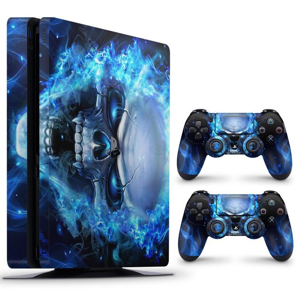 Decal Skin Compatible with PS4 Slim - Blue Skull 2024 (Decal Only)