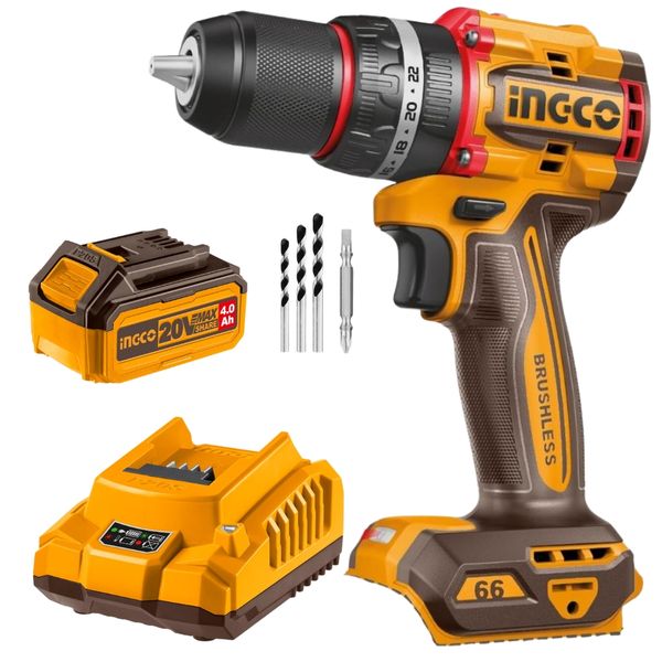 Ingco - Cordless Brushless Impact Drill (66Nm) with 4.0Ah Battery &amp; Charger