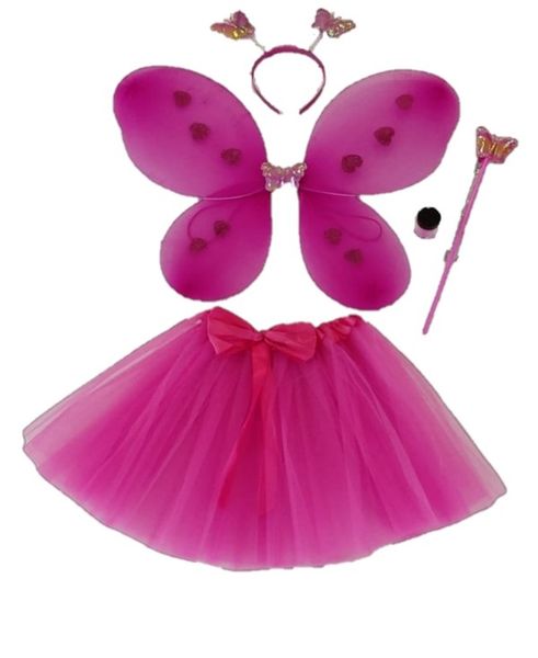 Tutu - 5 Piece Fairy Princess Kids Costume - Hot Pink Dusted with Bling