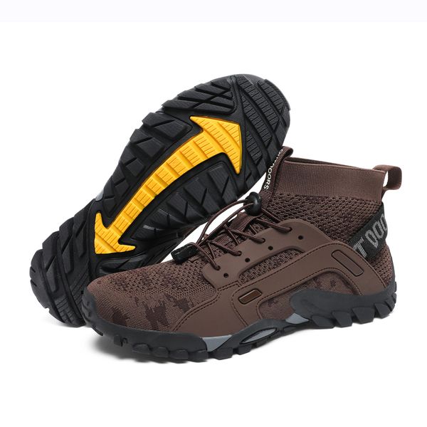 Men's Breathable Knit Hiking Shoes - High Top Non-Slip Outdoor Sneakers